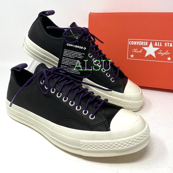 🌿Sale🌿 Converse Chuck 70 Leather Low Top Black Purple Women's Size 7 166134C - Picture 8 of 10